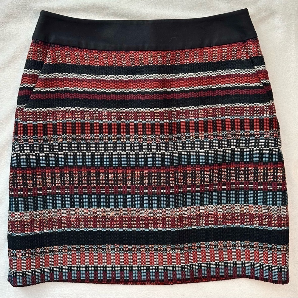 Karen Millen Italian Tweed Striped Mini Skirt 6 Pockets Casual Formal black red